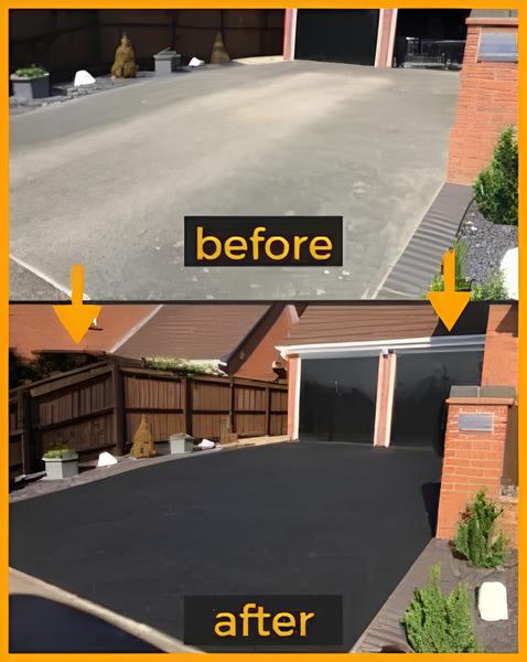 Before and after of a tarmacadam driveway