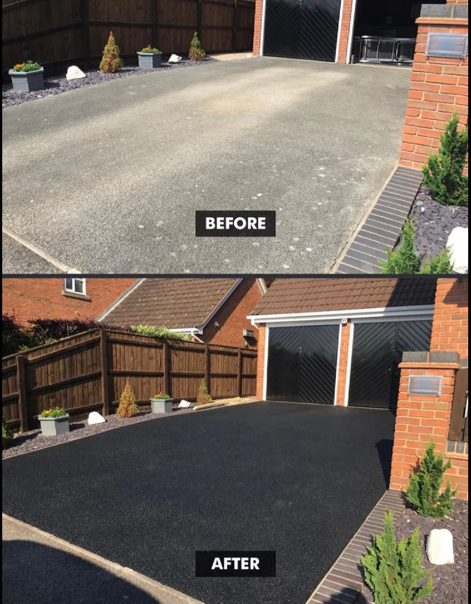 before and after of a tarmac driveway