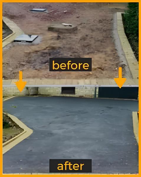 Before and after of a tarmac driveway