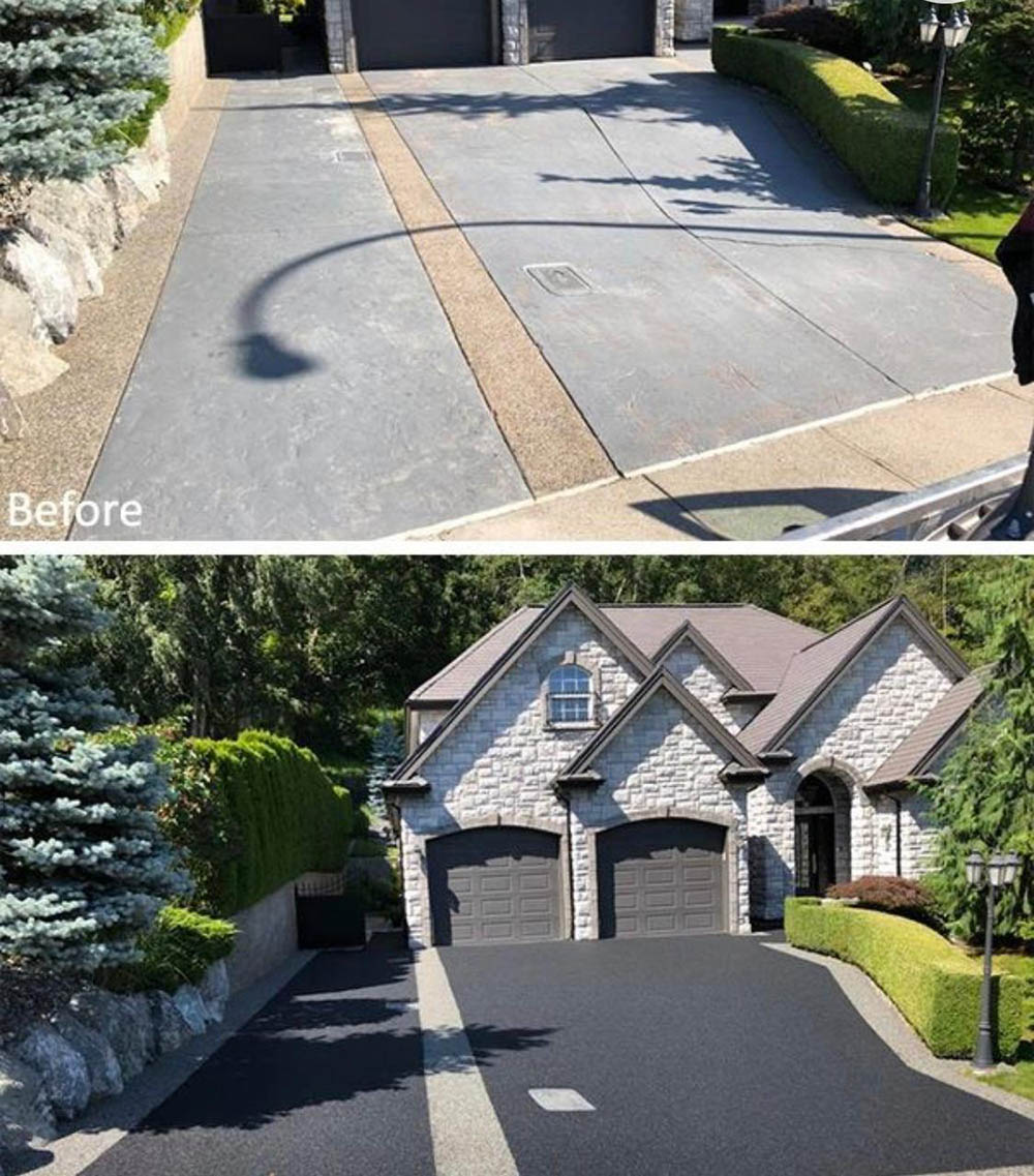 Before and after tar and chip application